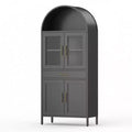 56'' Arched Cabinet with Glass Doors, Metal Kitchen Pantry with Storage Drawer & 2 Adjustable Shelves, Modern Display Bookcase for Living Room