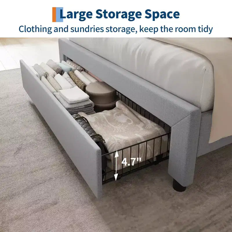 COZONY Twin / Queen Upholstered Platform Bed Frame, Storage Headboard w/ Charging Station & Drawers