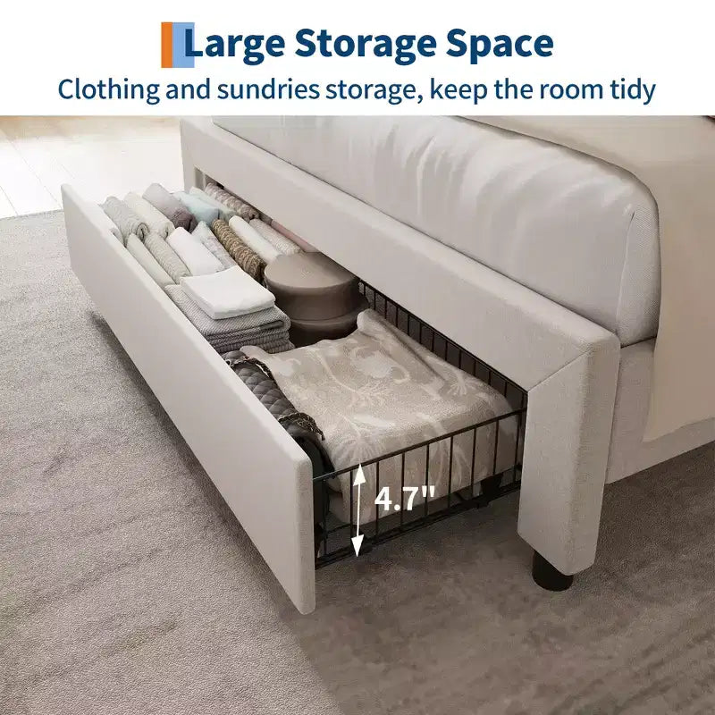 COZONY Twin / Queen Upholstered Platform Bed Frame, Storage Headboard w/ Charging Station & Drawers