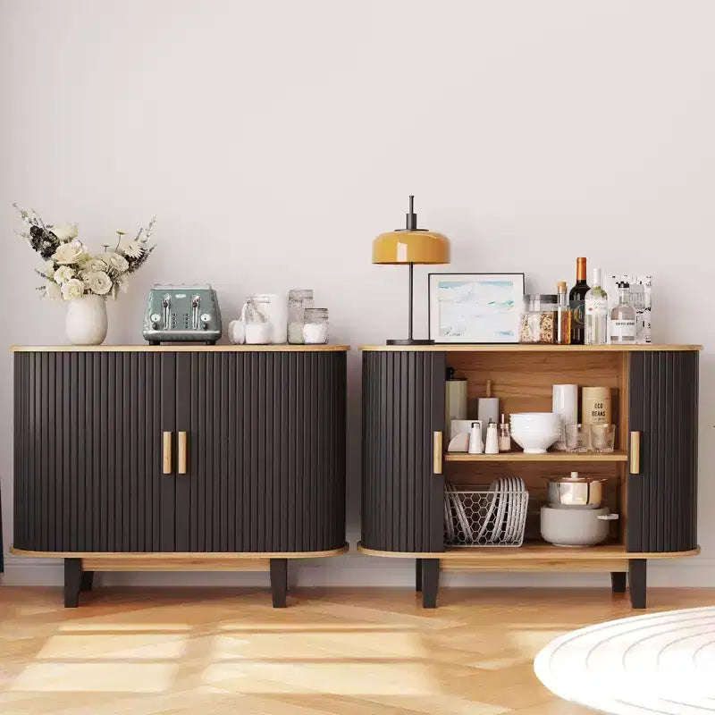 40'' Fluted Sideboard Buffer Cabinet, Storage Cabinet with Sliding Door & Adjustable Shelf, Modern Credenza Storage Cabinets,Tambour Bar Console Table
