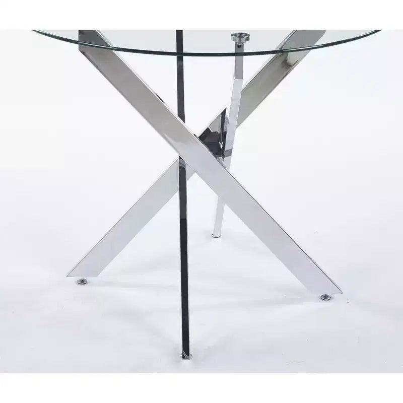 5-Piece Mid-Century Dining Set with Glass Table Top and Metal Legs for 4-6 People, Also Functions as Coffee Table