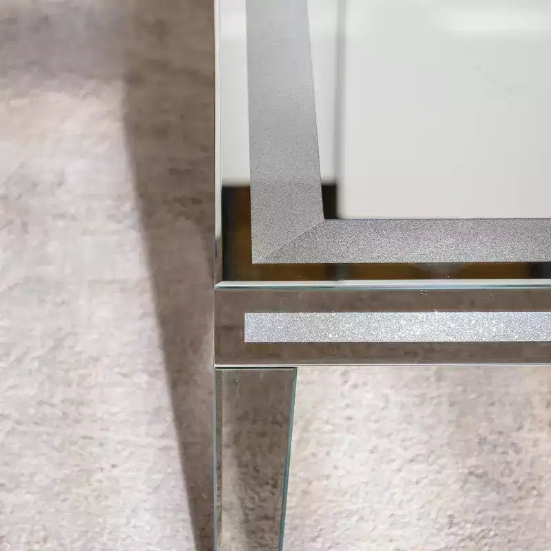 Rectangle Silver Coffee Table with Crushed Crystal Border and Mirrored Finish