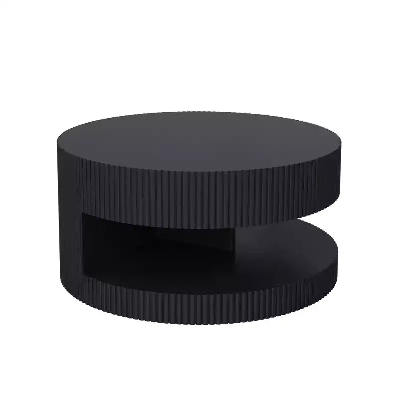 JVNOXK 31.5-inch Modern Round Coffee Table, Vertical Stripe Design Side Table with Open Shelf, Suitable for Bedroom or Living Room, Black