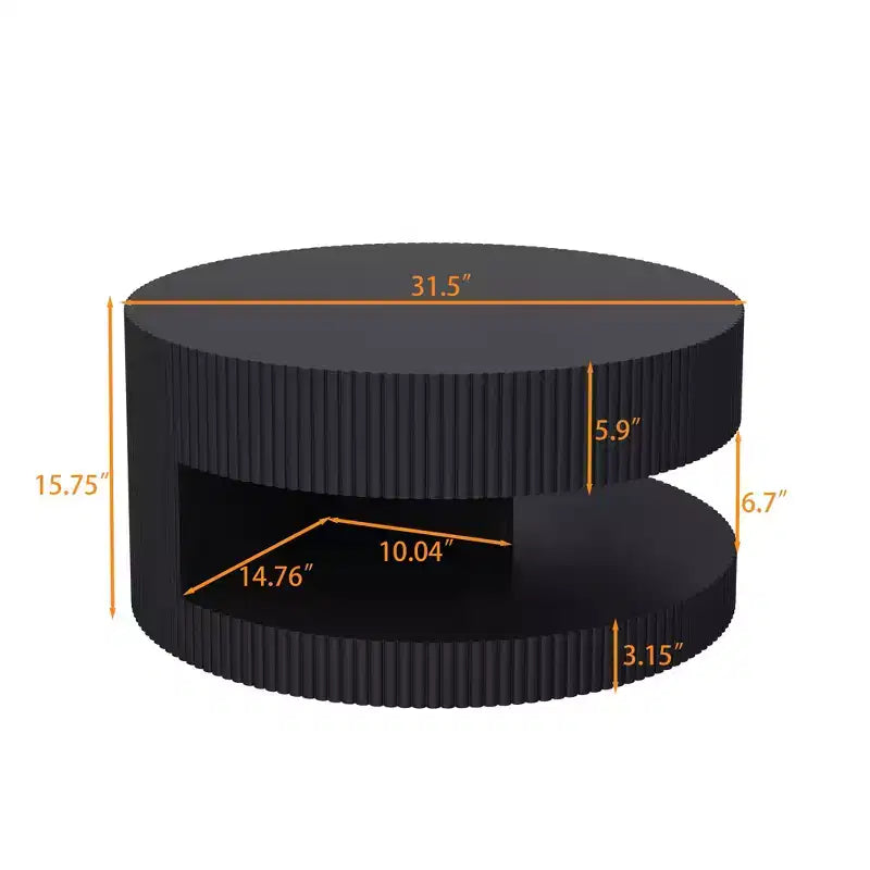 JVNOXK 31.5-inch Modern Round Coffee Table, Vertical Stripe Design Side Table with Open Shelf, Suitable for Bedroom or Living Room, Black