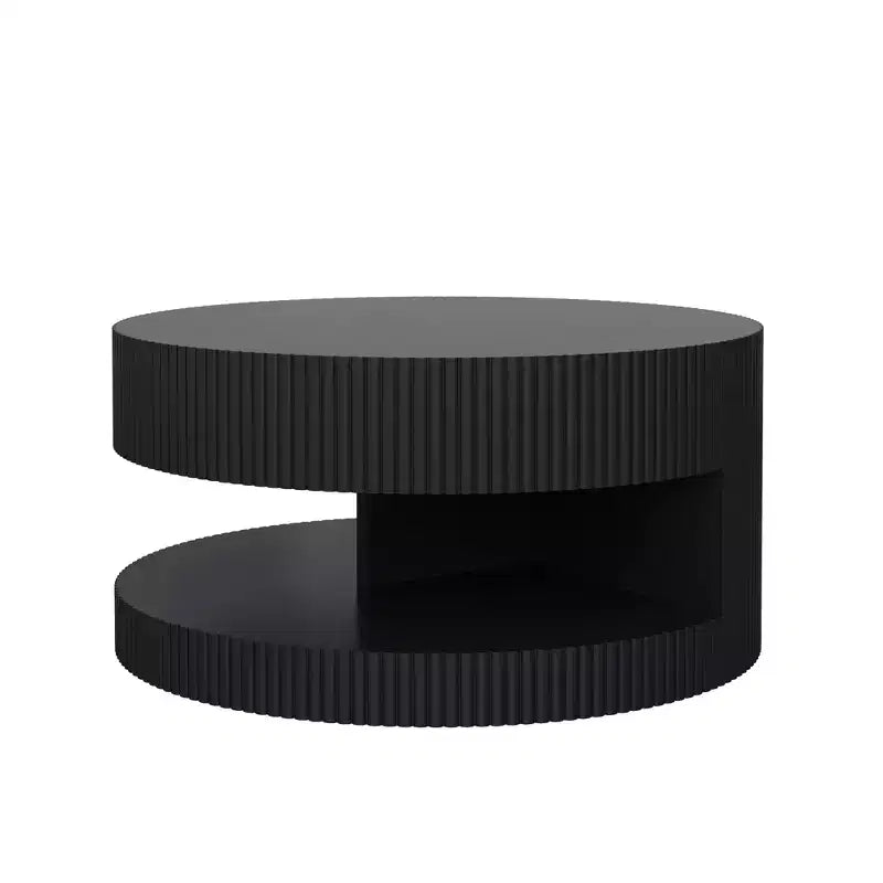 JVNOXK 31.5-inch Modern Round Coffee Table, Vertical Stripe Design Side Table with Open Shelf, Suitable for Bedroom or Living Room, Black