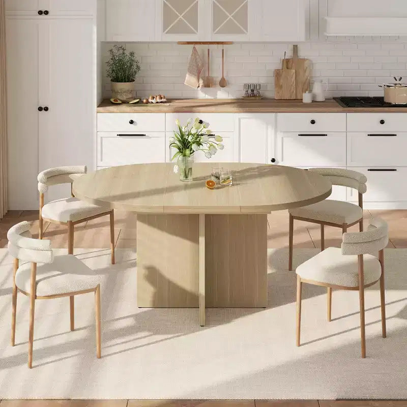 Sleek Extendable Dining Table, Transforms from Round to Oval (43.3-59), Comfortably Seats 4 to 8 Guests