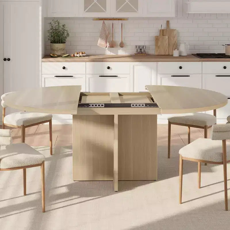 Sleek Extendable Dining Table, Transforms from Round to Oval (43.3-59), Comfortably Seats 4 to 8 Guests