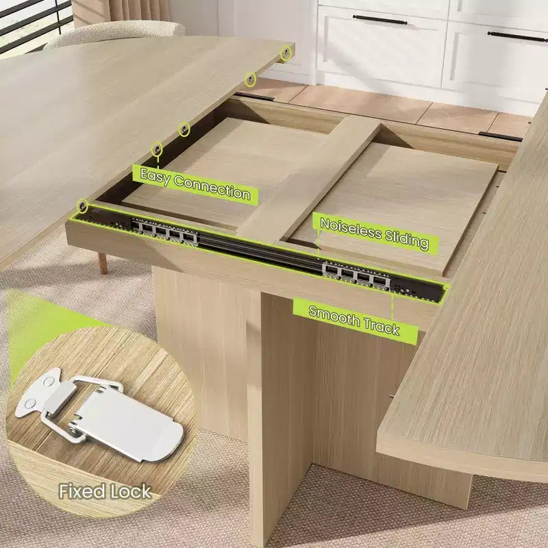 Sleek Extendable Dining Table, Transforms from Round to Oval (43.3-59), Comfortably Seats 4 to 8 Guests