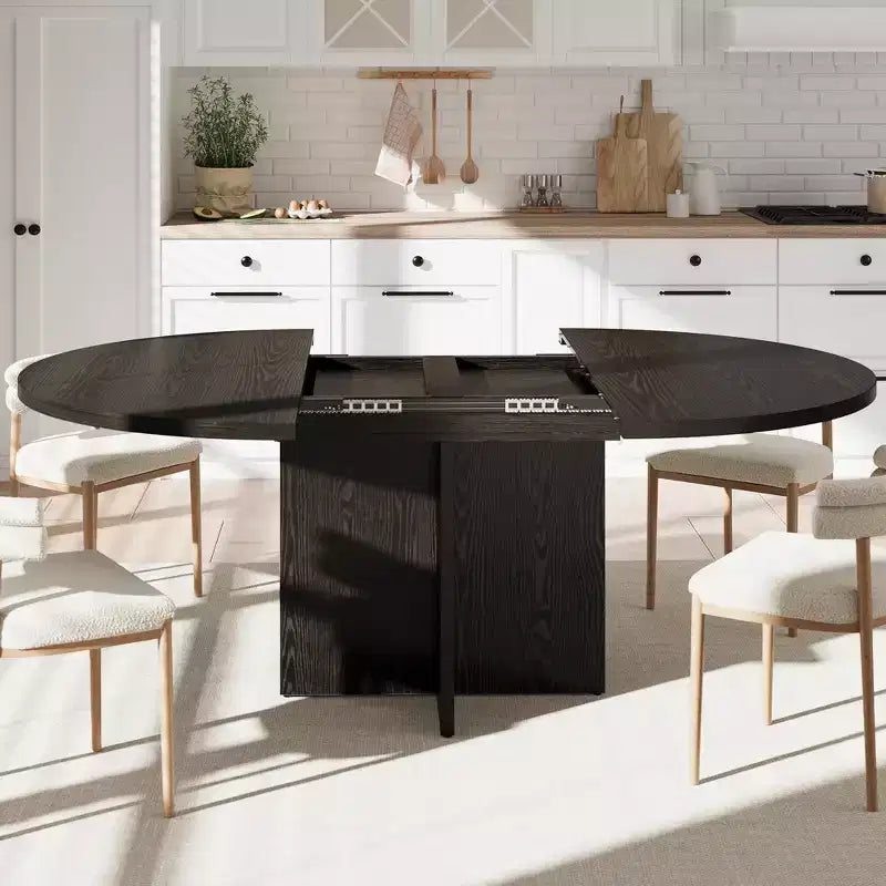 Sleek Extendable Dining Table, Transforms from Round to Oval (43.3-59), Comfortably Seats 4 to 8 Guests