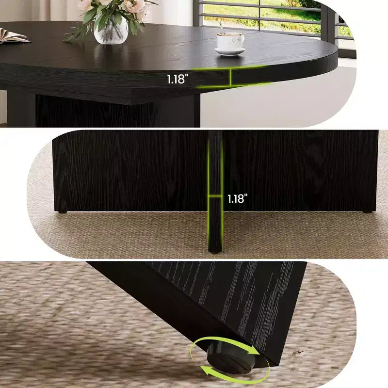Sleek Extendable Dining Table, Transforms from Round to Oval (43.3-59), Comfortably Seats 4 to 8 Guests