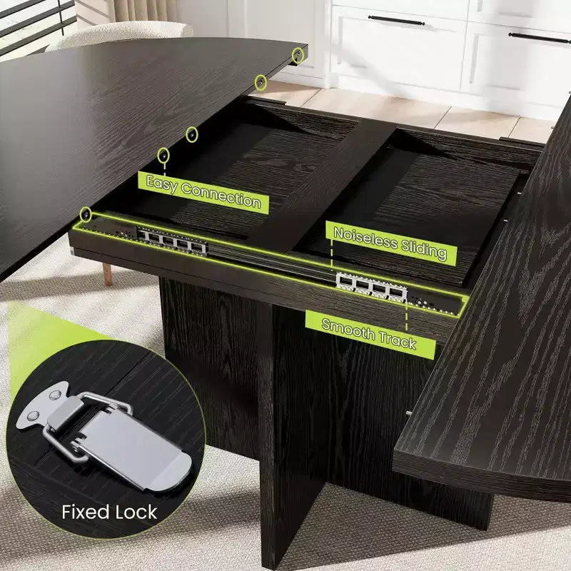 Sleek Extendable Dining Table, Transforms from Round to Oval (43.3-59), Comfortably Seats 4 to 8 Guests