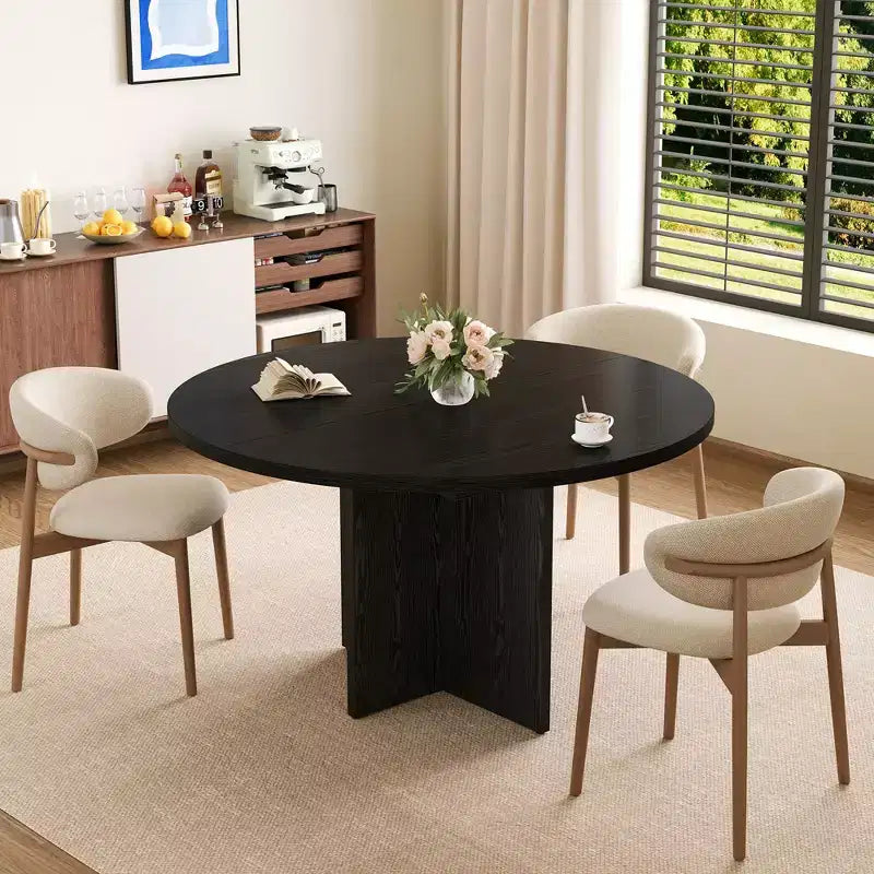 Sleek Extendable Dining Table, Transforms from Round to Oval (43.3-59), Comfortably Seats 4 to 8 Guests