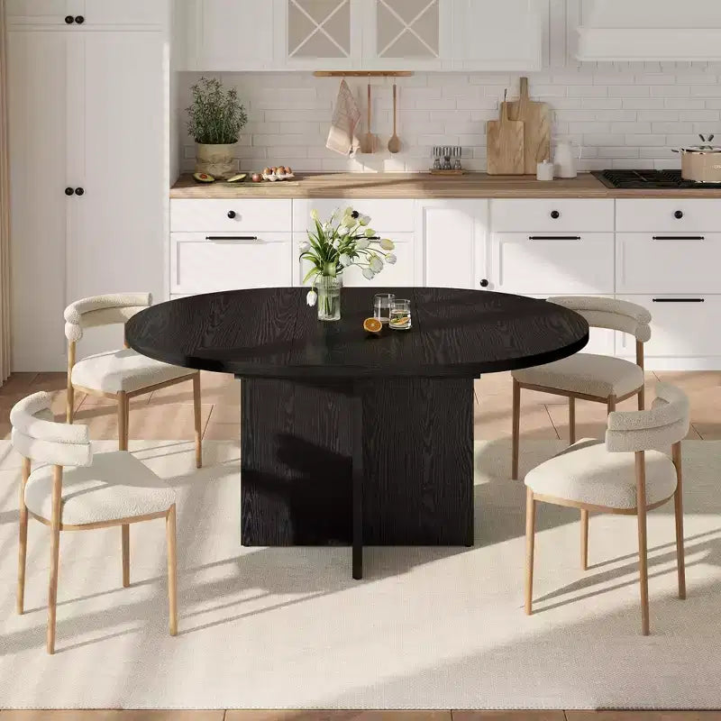 Sleek Extendable Dining Table, Transforms from Round to Oval (43.3-59), Comfortably Seats 4 to 8 Guests