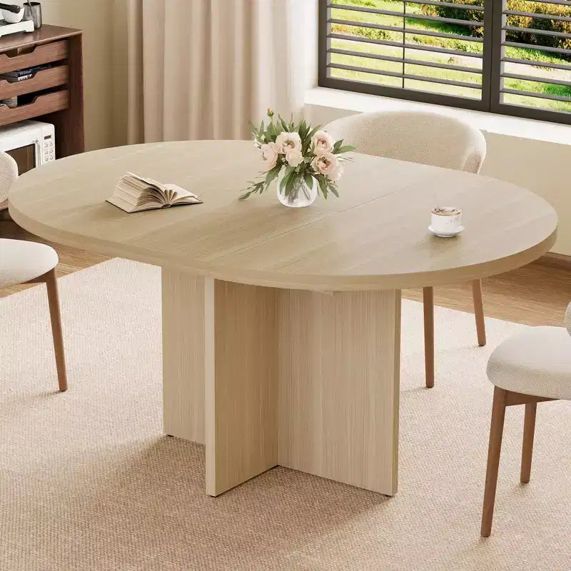 Sleek Extendable Dining Table, Transforms from Round to Oval (43.3-59), Comfortably Seats 4 to 8 Guests