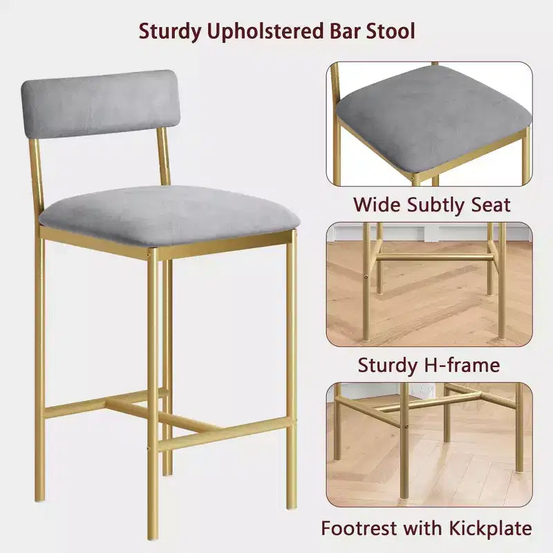 Modern bar stool set of 4  Comfortable counter stools with backrest and footrest, extra-wide seat, kitchen islands and dining rooms, easy assembly