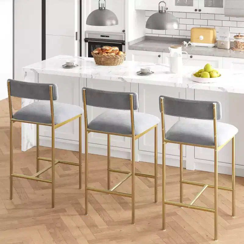 Modern bar stool set of 4  Comfortable counter stools with backrest and footrest, extra-wide seat, kitchen islands and dining rooms, easy assembly
