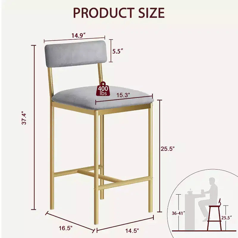 Modern bar stool set of 4  Comfortable counter stools with backrest and footrest, extra-wide seat, kitchen islands and dining rooms, easy assembly