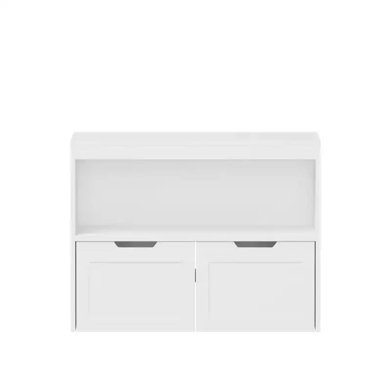 JVNOXK Multi-Functional Storage Unit with 2 Drawers and Open Shelves, offering ample storage spacethe perfect choice for your living room, White