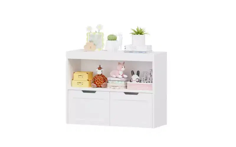 JVNOXK Multi-Functional Storage Unit with 2 Drawers and Open Shelves, offering ample storage spacethe perfect choice for your living room, White