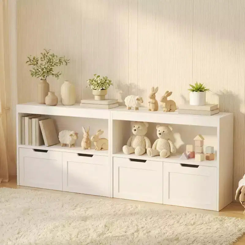 JVNOXK Multi-Functional Storage Unit with 2 Drawers and Open Shelves, offering ample storage spacethe perfect choice for your living room, White