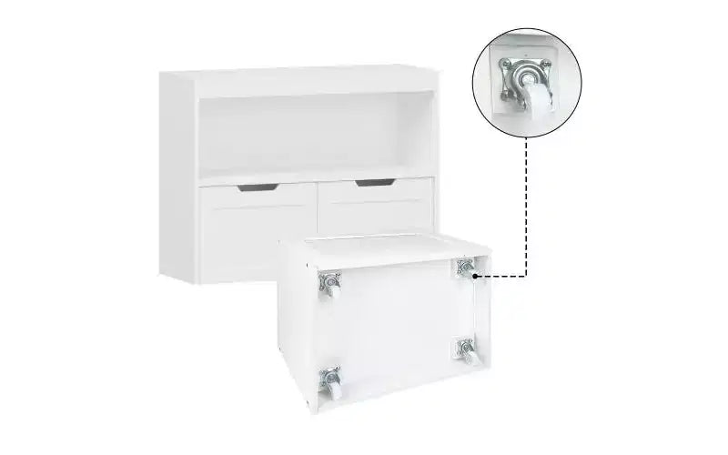 JVNOXK Multi-Functional Storage Unit with 2 Drawers and Open Shelves, offering ample storage spacethe perfect choice for your living room, White