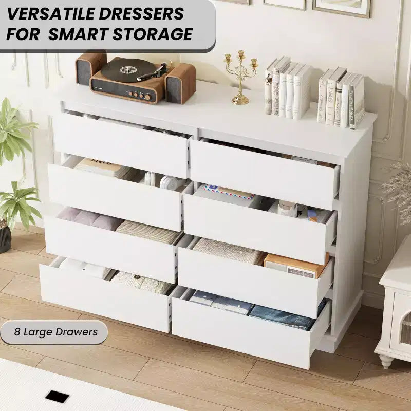 8-Drawer Dresser for Bedroom, Spacious Chest of Drawers with Deep Storage, Horizontal Wooden Double Dresser with Wide Top for Living Room