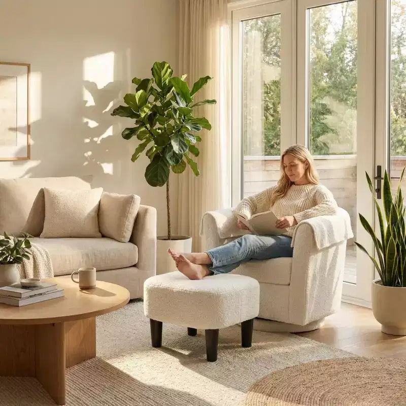 FurnitureR Swivel Accent Chair with Ottoman Set, Upholstered Lounge Chair and Footrest, Modern Cozy Armchair for Living Room, Bedroom, Reading Corner