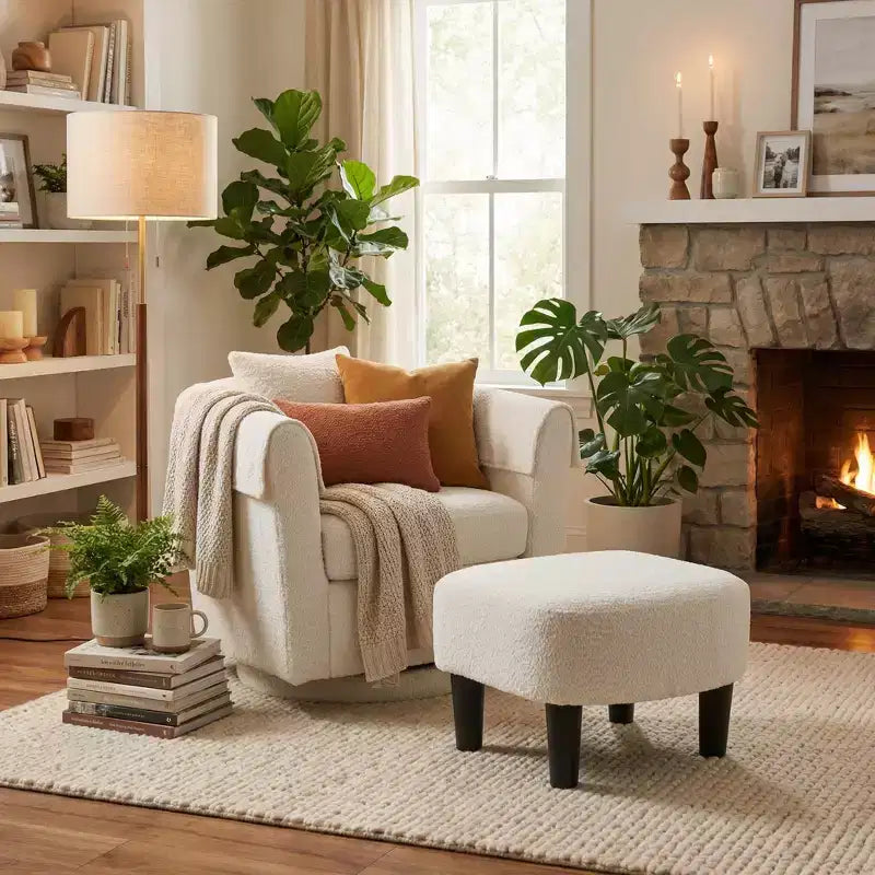 FurnitureR Swivel Accent Chair with Ottoman Set, Upholstered Lounge Chair and Footrest, Modern Cozy Armchair for Living Room, Bedroom, Reading Corner