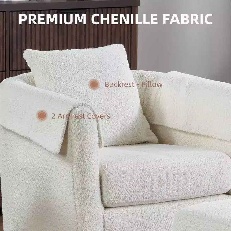 FurnitureR Swivel Accent Chair with Ottoman Set, Upholstered Lounge Chair and Footrest, Modern Cozy Armchair for Living Room, Bedroom, Reading Corner