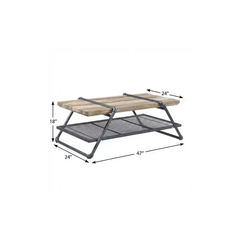 HomeRoots 47 Natural and Gray Metal Sled Coffee Table With Shelf