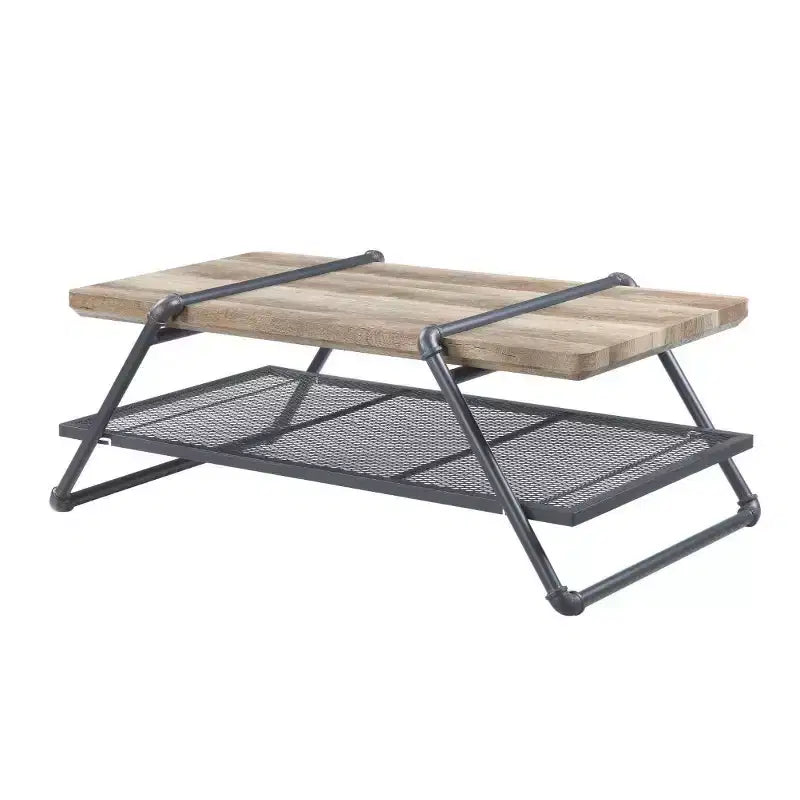 HomeRoots 47 Natural and Gray Metal Sled Coffee Table With Shelf