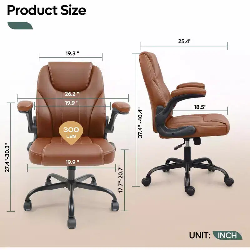 Pinmoco Ergonomic Executive Computer Desk Chair with Double-Layer Cushion, Gaming Chair with Wheels and Flip-Up Armrest, PU Leather