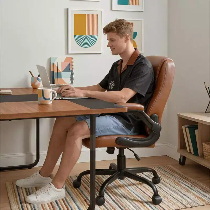 Pinmoco Ergonomic Executive Computer Desk Chair with Double-Layer Cushion, Gaming Chair with Wheels and Flip-Up Armrest, PU Leather