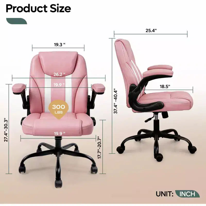 Pinmoco Ergonomic Executive Computer Desk Chair with Double-Layer Cushion, Gaming Chair with Wheels and Flip-Up Armrest, PU Leather