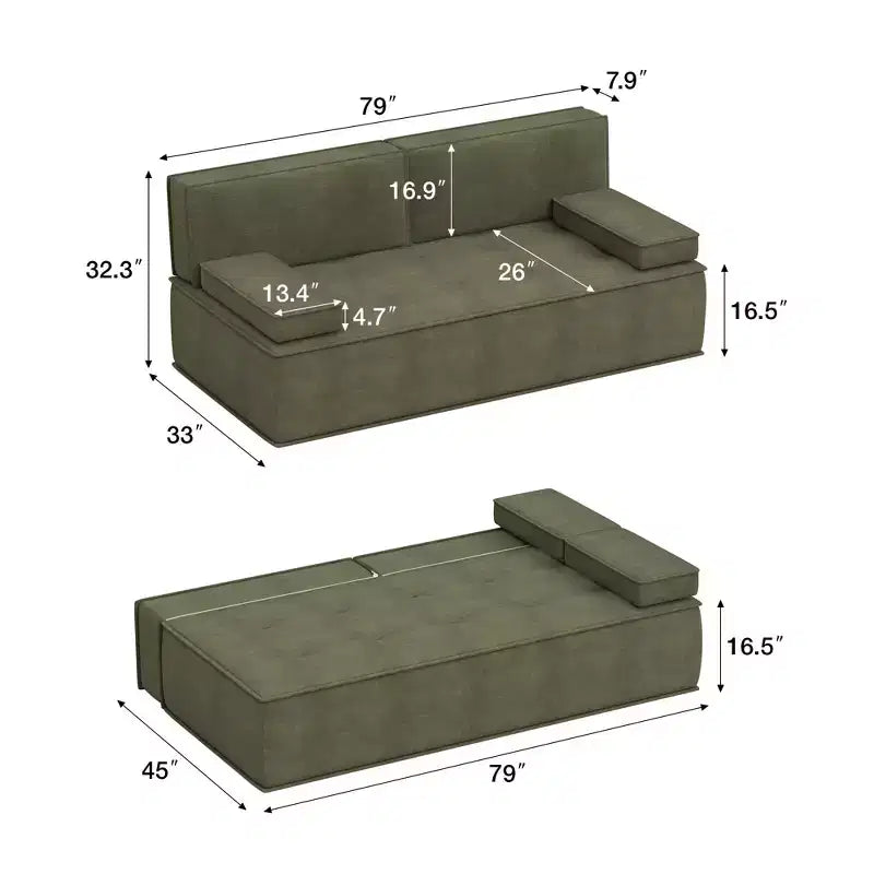 Luck Live 79 Modern Multi-Functional Fabric Sleeper Sofa, Convertible Couch Bed with Supportive Foam Cushion for Apartment & Studio