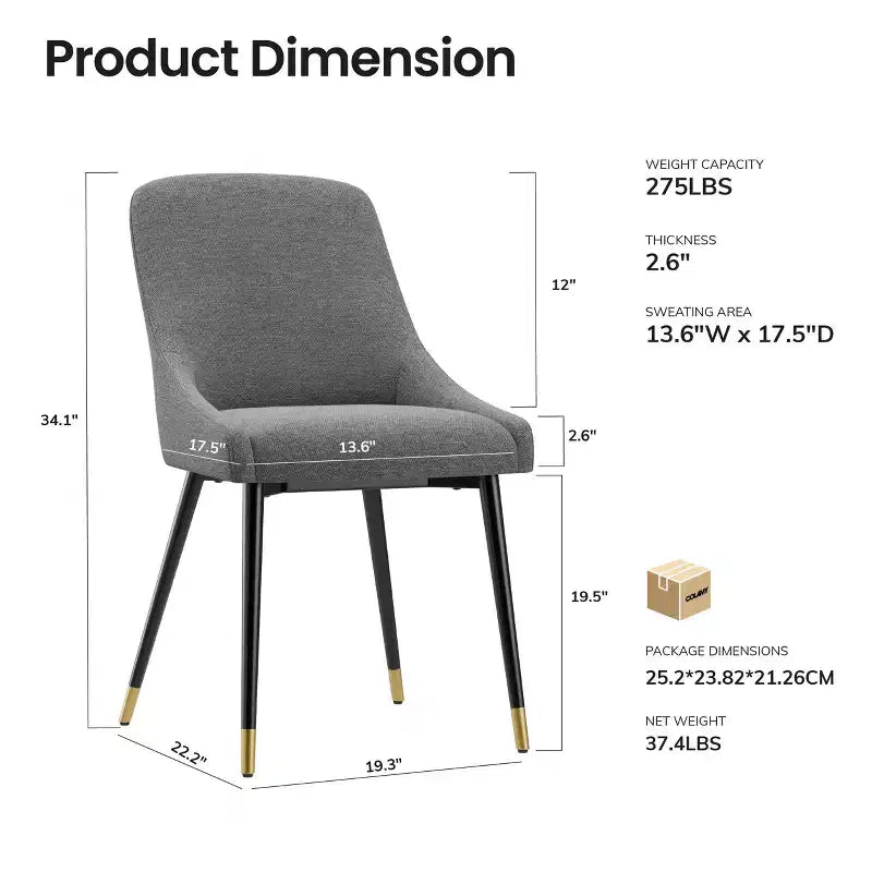 COLAMY Modern Upholstered Dining Chair  Kitchen Side Chair with Metal Legs for Kitchen, Dining Room, or Caf
