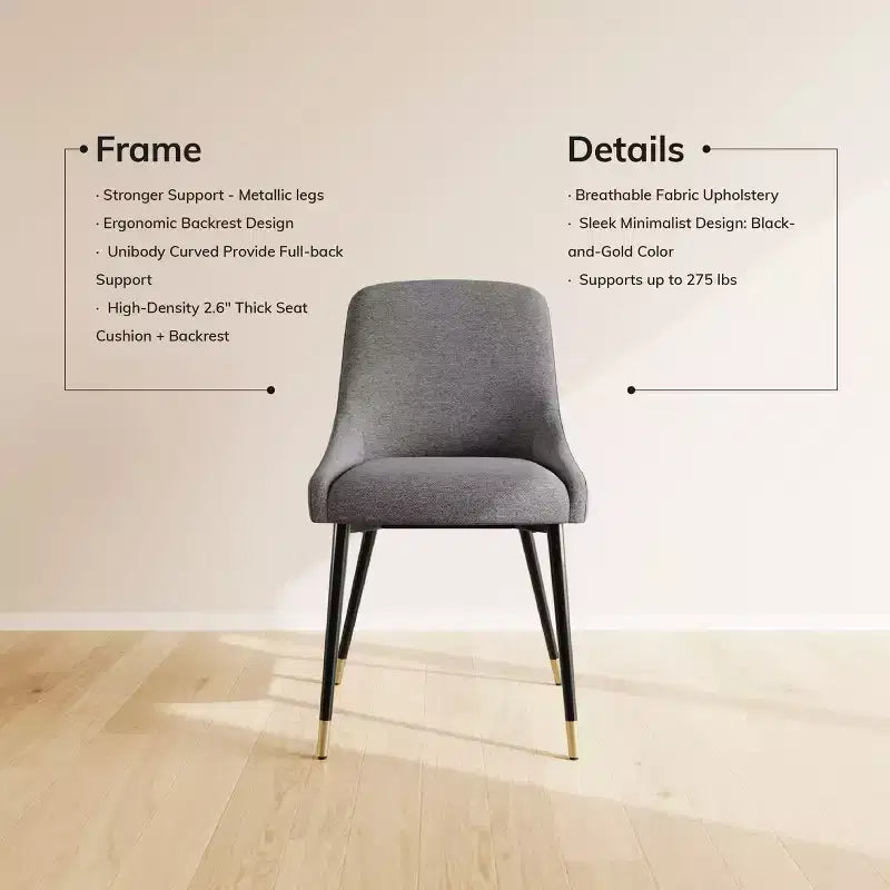 COLAMY Modern Upholstered Dining Chair  Kitchen Side Chair with Metal Legs for Kitchen, Dining Room, or Caf