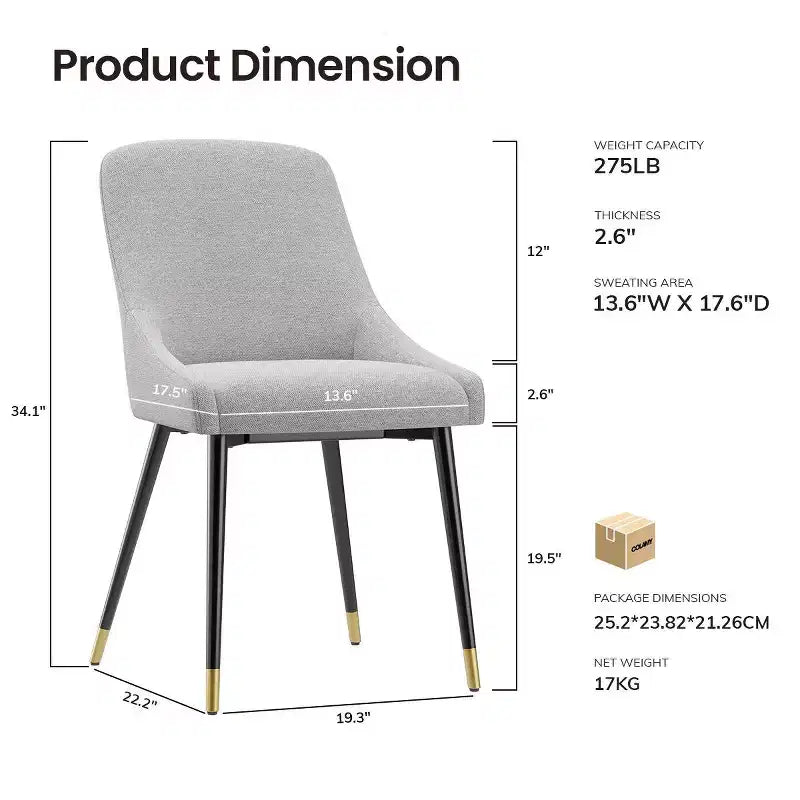 COLAMY Modern Upholstered Dining Chair  Kitchen Side Chair with Metal Legs for Kitchen, Dining Room, or Caf