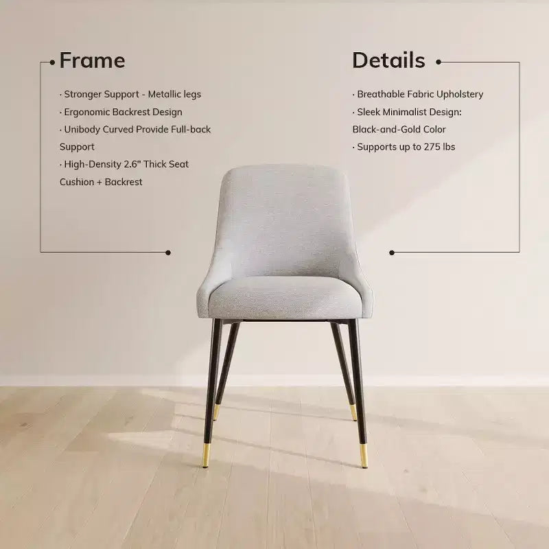 COLAMY Modern Upholstered Dining Chair  Kitchen Side Chair with Metal Legs for Kitchen, Dining Room, or Caf