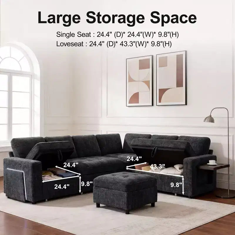 Dyonery 7-seater reclining sofa, modular sofa, side table with hidden storage, rechargeable