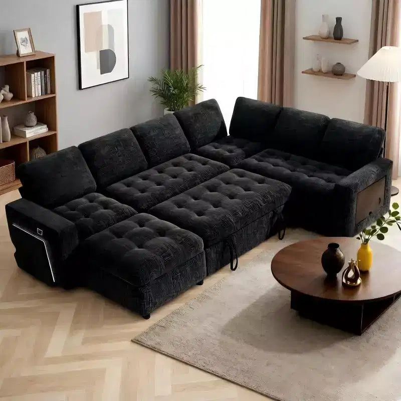 Dyonery 7-seater reclining sofa, modular sofa, side table with hidden storage, rechargeable
