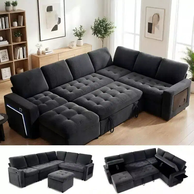 Dyonery 7-seater reclining sofa, modular sofa, side table with hidden storage, rechargeable