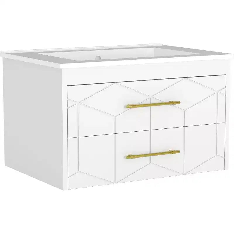 30 Floating Bathroom Vanity with Sink Combo - Ceramic Basin, 2 Soft-Close Drawers with Gold Handles, Easy Assembly