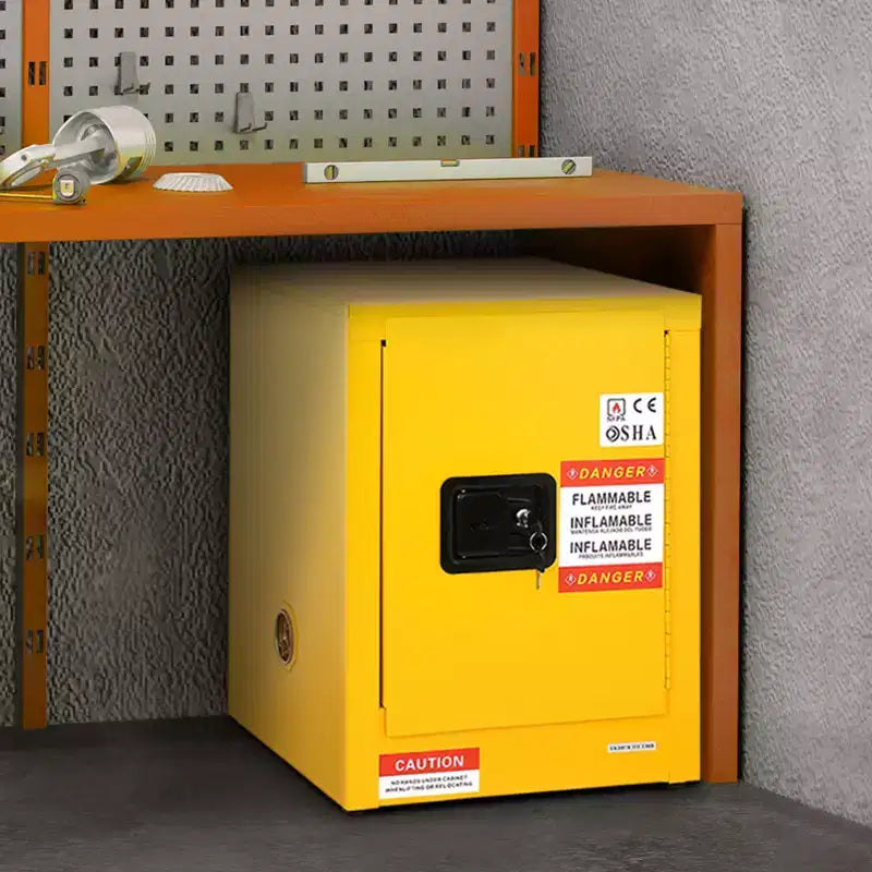 VEVOR Flammable Safety Cabinet, 12 Gal, Cold-Rolled Steel Flammable Liquid Storage Cabinet, 16.9 x 16.9 x 22 in Explosion Proof, Yellow