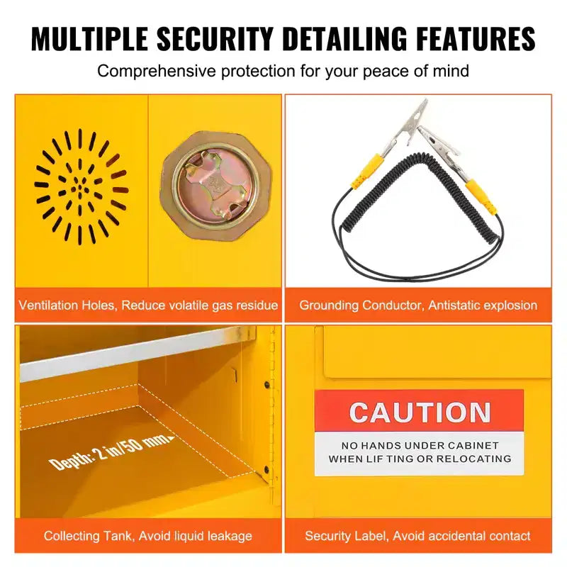 VEVOR Flammable Safety Cabinet, 12 Gal, Cold-Rolled Steel Flammable Liquid Storage Cabinet, 16.9 x 16.9 x 22 in Explosion Proof, Yellow
