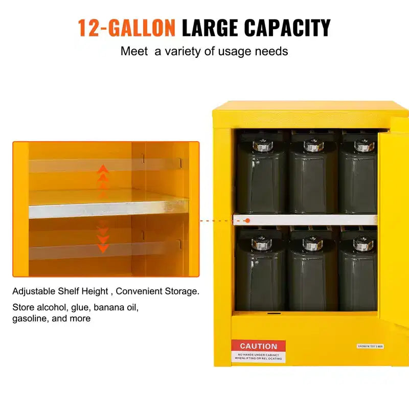 VEVOR Flammable Safety Cabinet, 12 Gal, Cold-Rolled Steel Flammable Liquid Storage Cabinet, 16.9 x 16.9 x 22 in Explosion Proof, Yellow