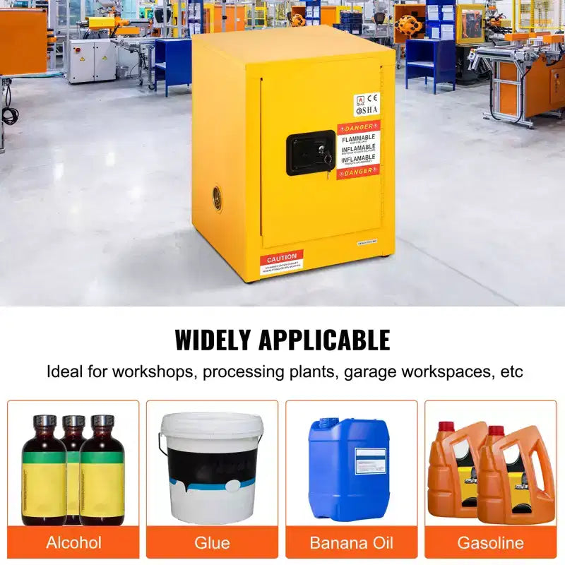 VEVOR Flammable Safety Cabinet, 12 Gal, Cold-Rolled Steel Flammable Liquid Storage Cabinet, 16.9 x 16.9 x 22 in Explosion Proof, Yellow