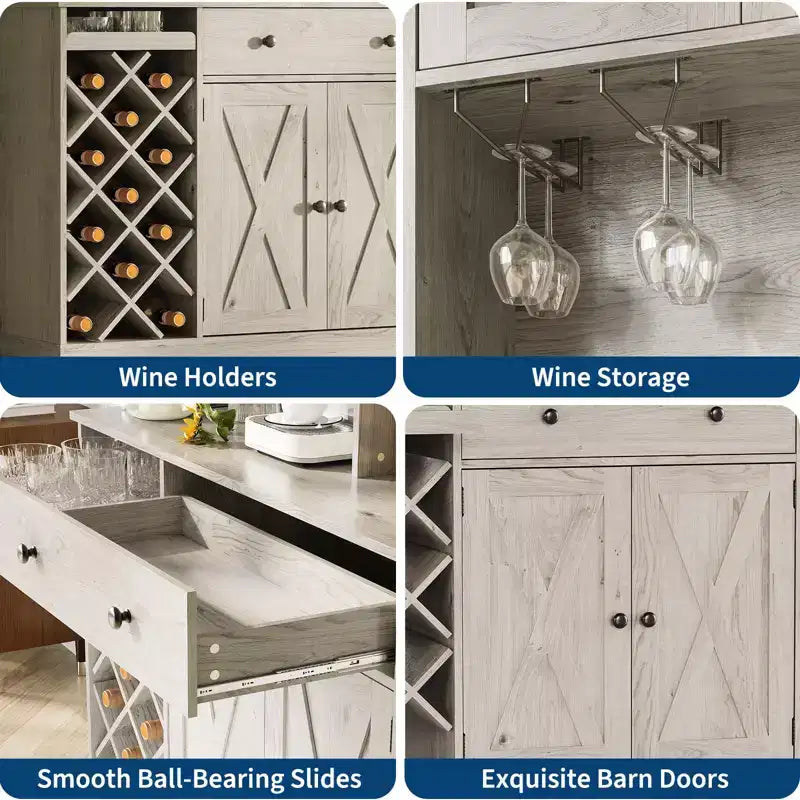 Kitchen Hutch Cabinet with Storage, White & Light Walnut Top, Acrylic Double Doors, Pantry Organizer for Dining Room & Kitchen Storage