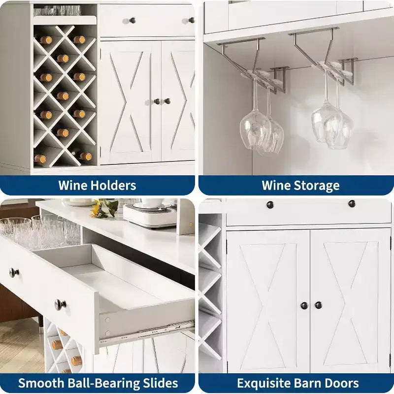 Kitchen Hutch Cabinet with Storage, White & Light Walnut Top, Acrylic Double Doors, Pantry Organizer for Dining Room & Kitchen Storage