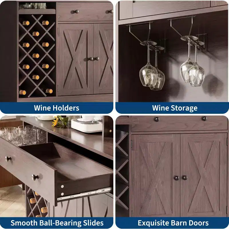 Kitchen Hutch Cabinet with Storage, White & Light Walnut Top, Acrylic Double Doors, Pantry Organizer for Dining Room & Kitchen Storage